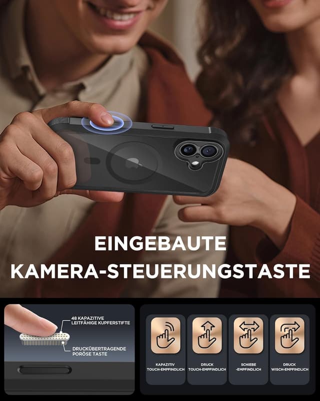 Detalle de Miracase 360° Schutzhülle für iPhone 17 mit MagSafe und integriertem 9H-Glas-Displayschutz (Schwarz, 6,3 Zoll)