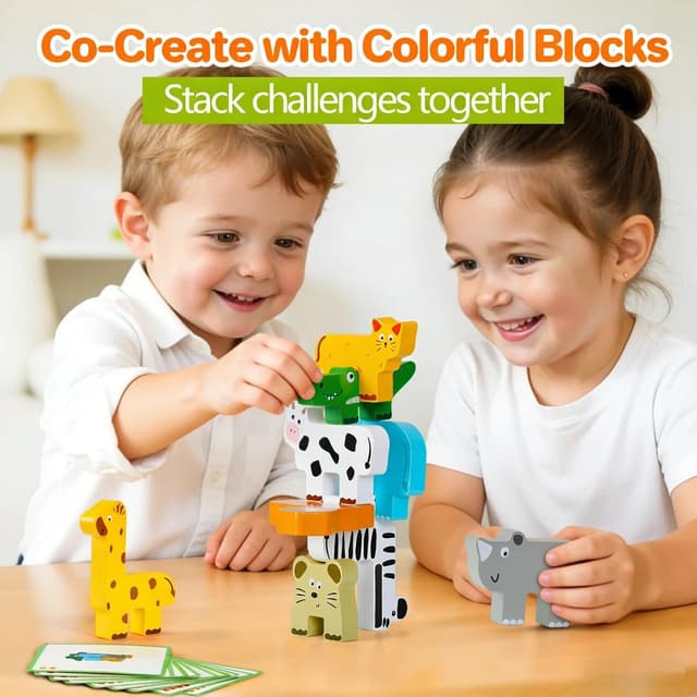 Detalle 2 de Wooden Montessori Animal Stacking Blocks for 1–4 Year Olds (toddler wooden stacking toy set)