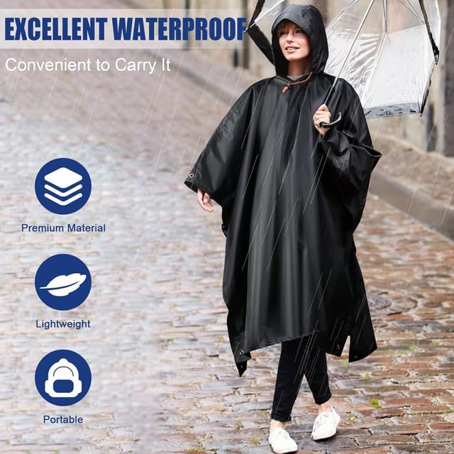 Detalle de flintronic Poncho de pluie imperméable 3 en 1 avec capuche — poncho/cape cape de pluie pour randonnée, vélo et voyage