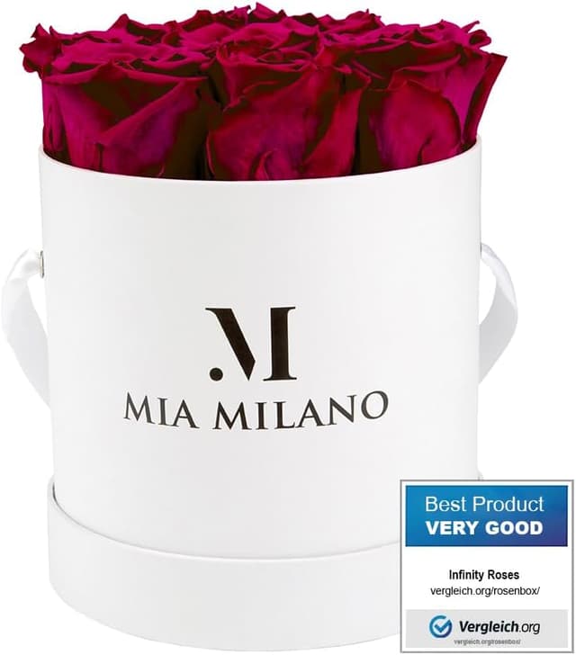 Detalle de Infinity Roses Bordeaux – 9 roses préservées en flowerbox blanche durable, conservation 3 ans