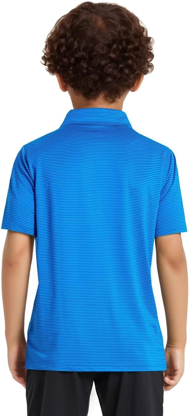 Detalle 2 de Boys Performance Striped Polo Shirts (Short Sleeve, Moisture Wicking, UPF 30+) — Golf & Sports