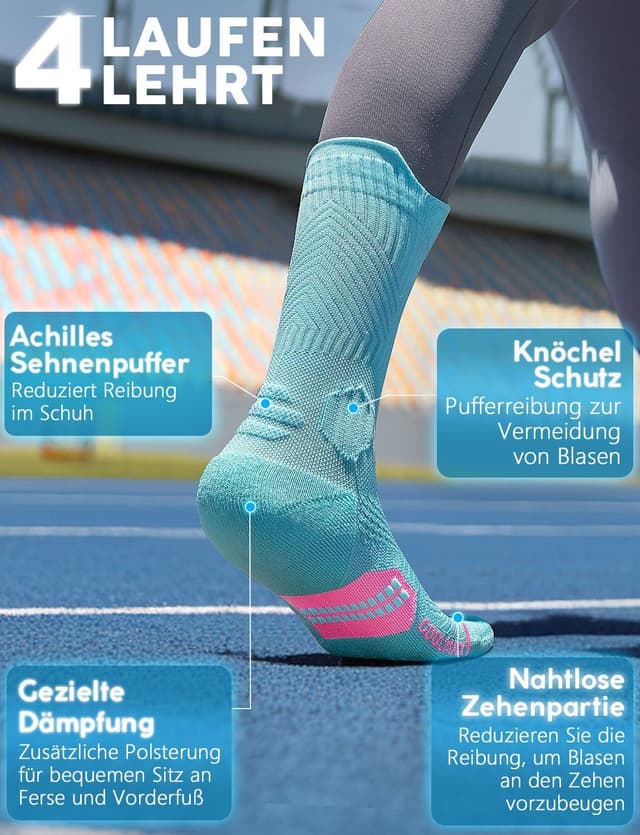 Detalle de Juclise Bambus Kompressions-Laufsocken mit Coolmax, Anti-Blasen & atmungsaktiven Ventilationszonen (3 Paar)
