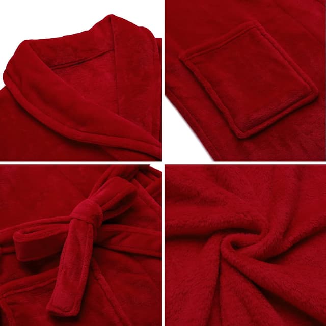 Detalle de Peignoir polaire à capuche pour femme Vlazom, flanelle douce et chaude