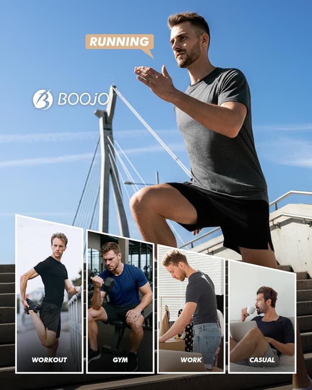 Detalle 1 de BOOJO 7-Pack Men’s Workout Shirts (Quick-Dry Moisture-Wicking Short-Sleeve Tees)