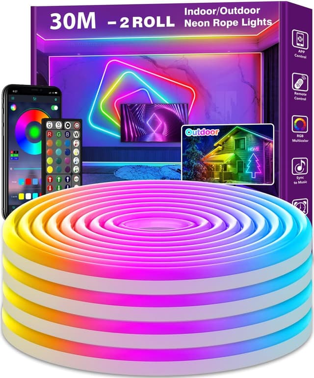 Detalle de AILBTON 30m Flexible LED Rope Lights with App/Remote, Music Sync and IP65 RGB Neon Strip
