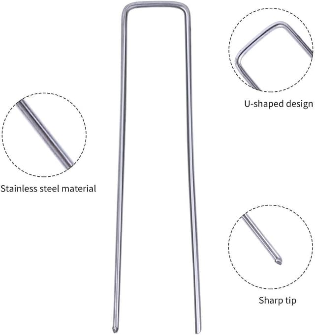 Detalle 2 de iropro Pack of 50 x 150mm U-Shaped Heavy Duty Weed Membrane Pegs (Galvanised Steel)