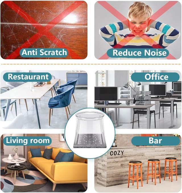 Detalle de Set da 24 protezioni quadrate per gambe di sedie in feltro e silicone (Large) – per gambe 19-25 mm