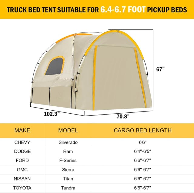 Detalle 2 de Pickup Truck Tent with Awning Shade (Waterproof PU5000mm) for 6.4-6.7 FT Truck Beds
