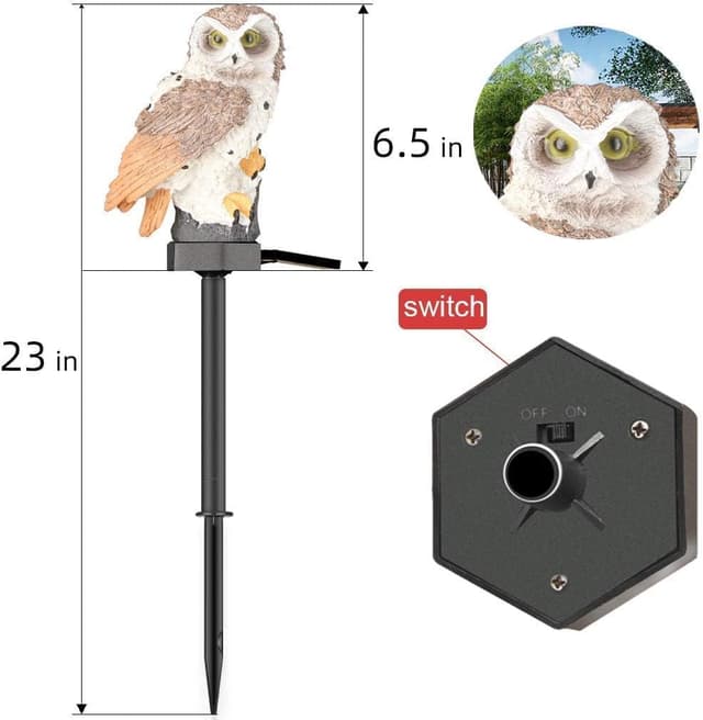 Detalle de Hoofun lampe solaire de jardin en forme de hibou (noir) — éclairage automatique imperméable pour allée, cour ou terrasse