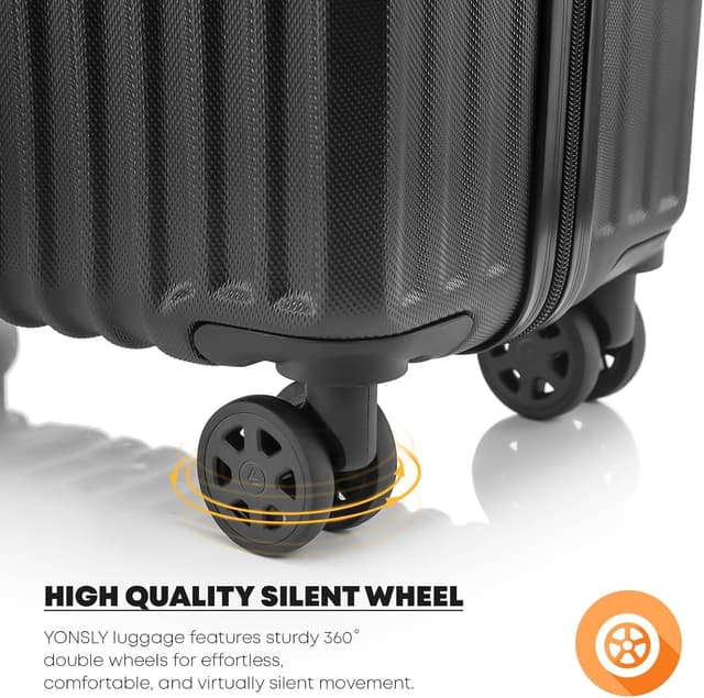 Detalle 2 de yonsly Premium Reisekoffer XL mit TSA-Schloss, YKK-Reißverschluss und 4 Doppelrollen (Schwarz)