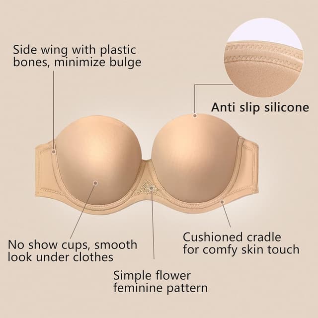 Detalle de DotVol Women’s Multiway Strapless Bra (Plus Size, Full Figure) with Anti-Slip Silicone Underwire