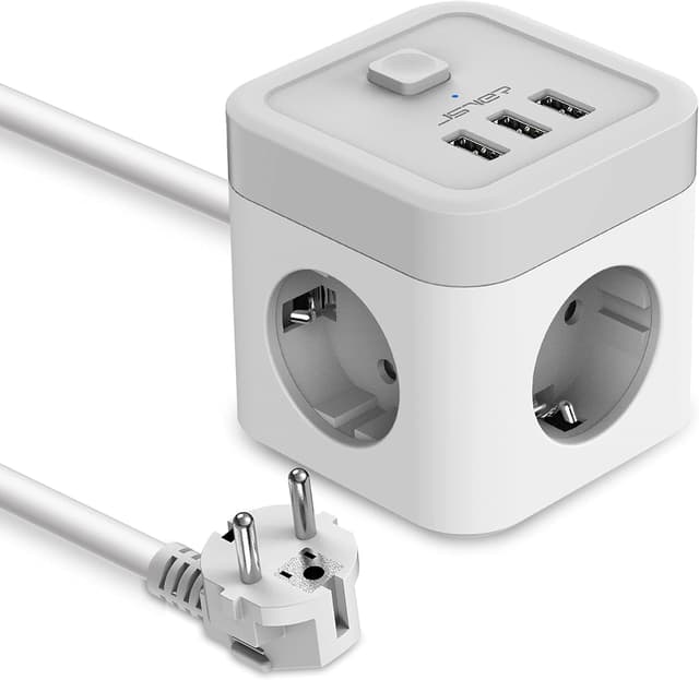 Detalle de JSVER USB-Steckdosenleiste Würfel mit 3 Steckdosen und 3 USB-Ladeports (1,5-m-Kabel)