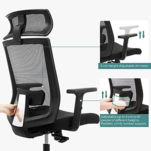 Detalle 1 de SONGMICS Silla de Oficina de Malla 🪑 con Apoyabrazos Ajustables