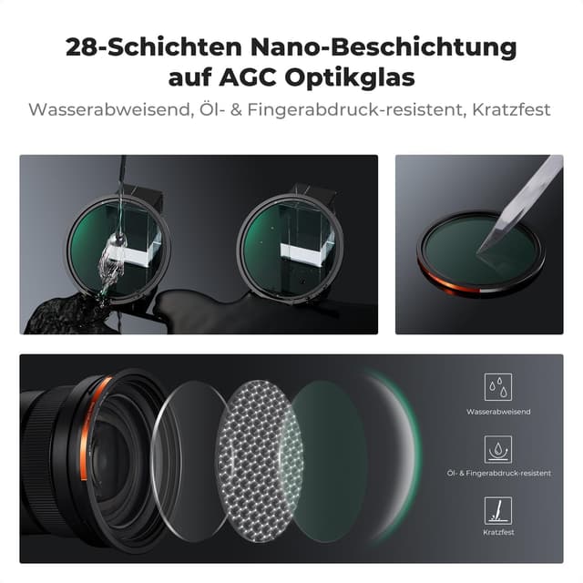 Detalle 2 de K&F CONCEPT Magnetic Filter Set 67 mm: Magnetisches Quick-Swap-System mit CPL, ND2–ND32, Black Mist 1/4