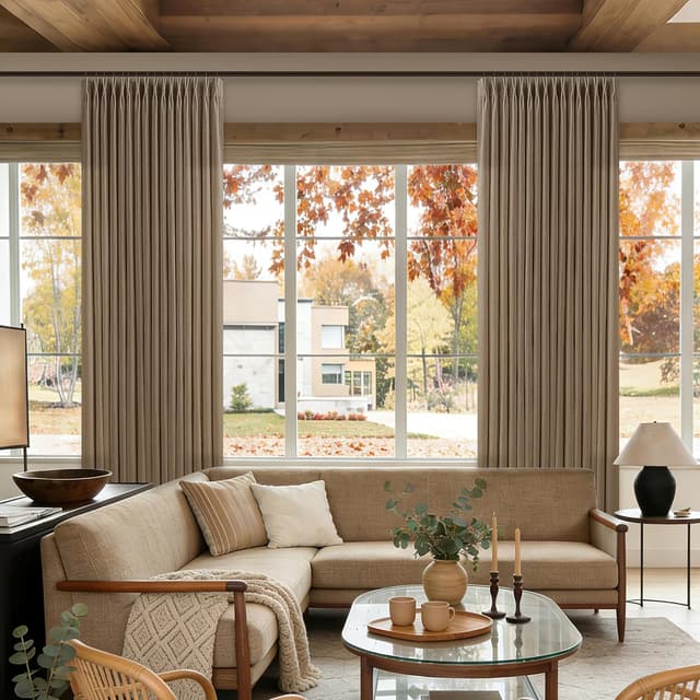 Detalle de Dutch Cocoa Pinch Pleated Linen Curtains (112-Inch Long), 2 Panels Set