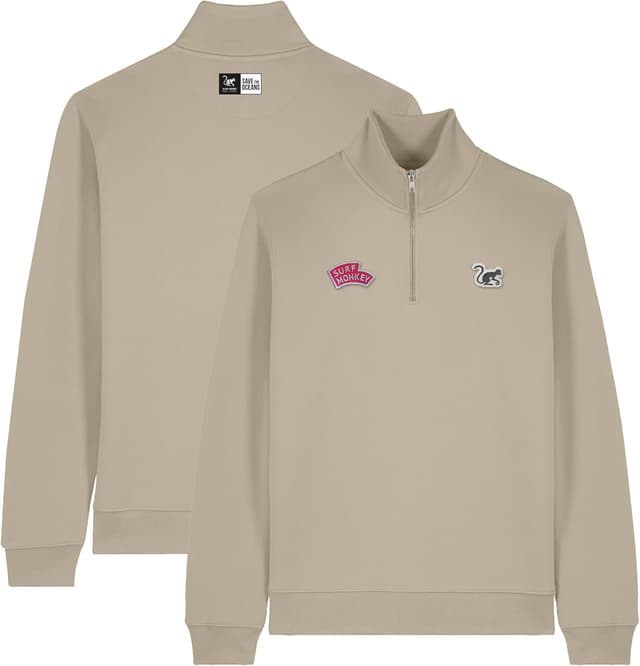 Detalle de Surf Monkey felpa uomo in cotone biologico 1/4 zip con mezza cerniera