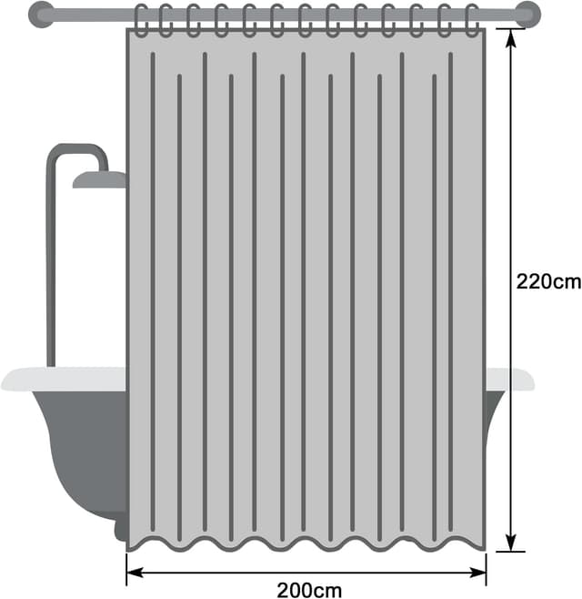 Thumbnail 6 de EurCross Duschvorhang 200x220 cm aus Polyester mit wasserabweisender Beschichtung und 14 Ringen (Grau)