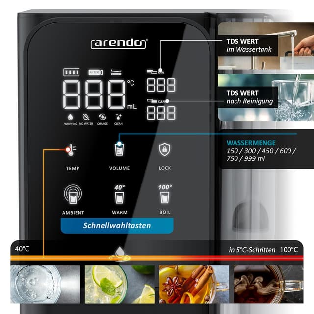 Detalle de Arendo Premium Osmoseanlage – 7-stufiges Filtersystem (5+2) mit Heißwasser bis 100 °C