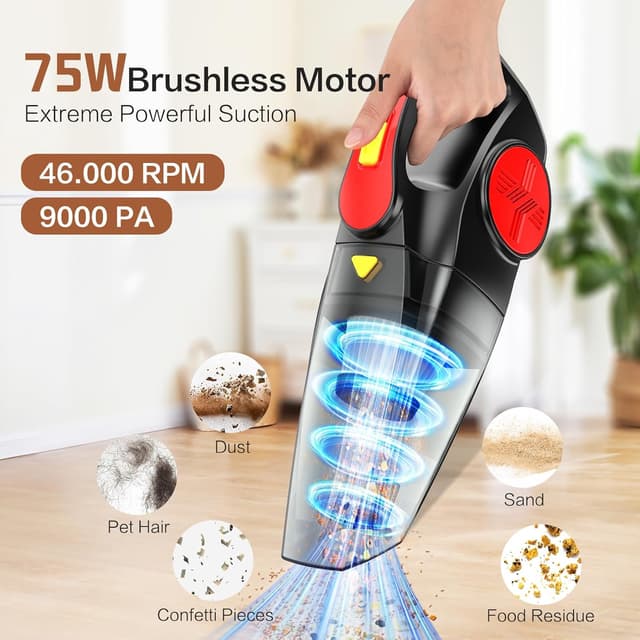 Detalle de CFEN Cordless Handheld Vacuum Cleaner (9000PA) with Wet & Dry Use, 900ML Bin and 3 Nozzles