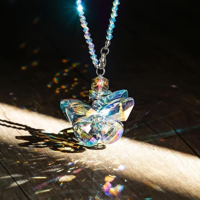 Detalle de H&D HYALINE & DORA Crystal Glass Butterfly Car Key Charm Mirror Hanging Ornament (Butterfly-1)