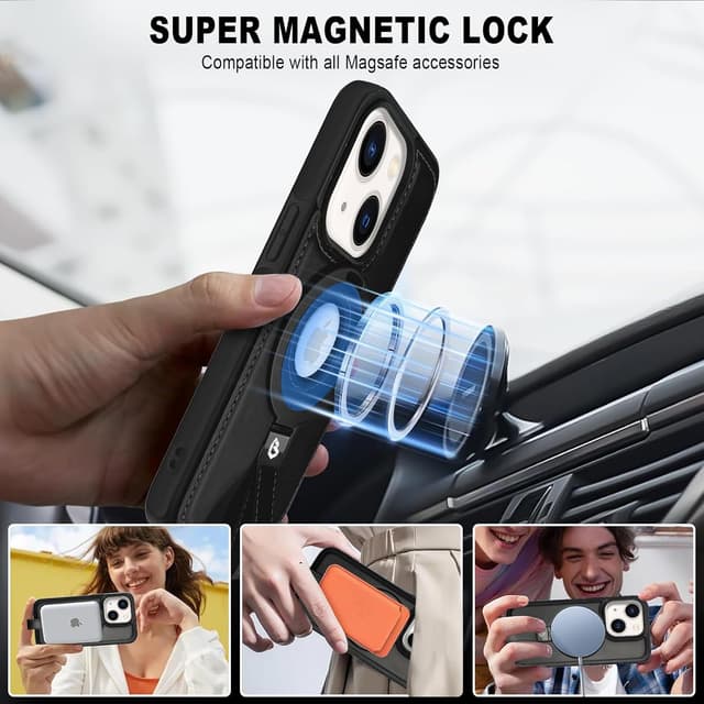 Detalle de XTCASE Coque pour iPhone 13 en cuir PU avec étui magnétique MagSafe, béquille réglable et protection TPU souple