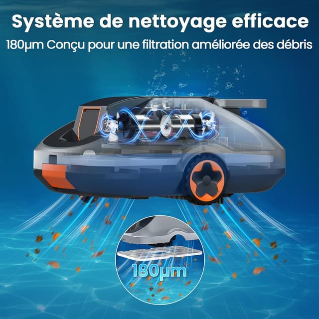 Detalle de Bocxi Robot Piscine Fond sans fil avec navigation adaptative et retour automatique à la station de recharge