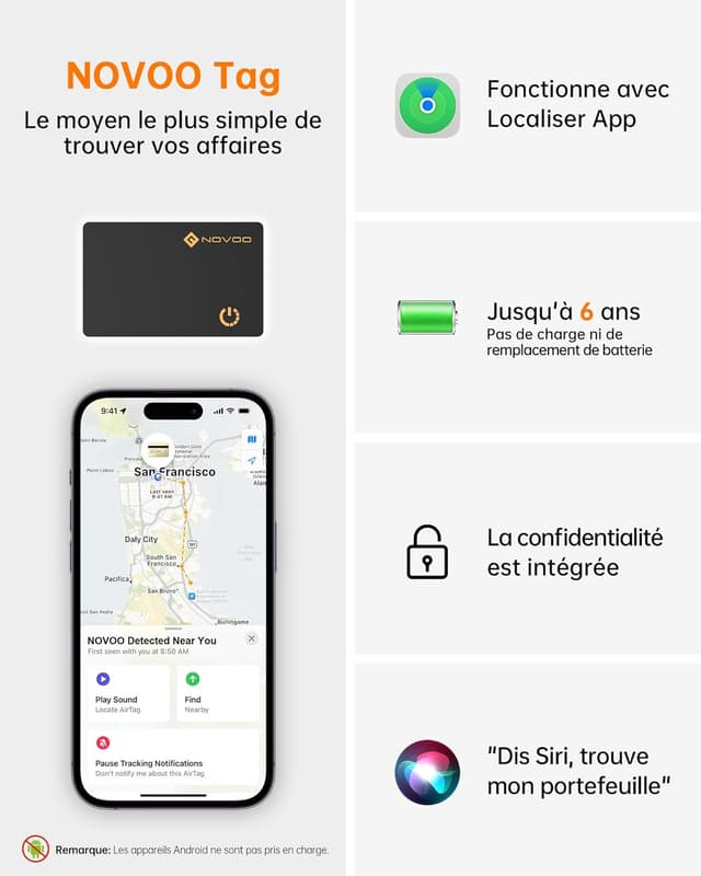 Thumbnail 6 de NOVOO Smart Air Tag Traceur Carte Bluetooth – Wallet Tracker ultra-fin compatible Apple Localiser (iOS uniquement)