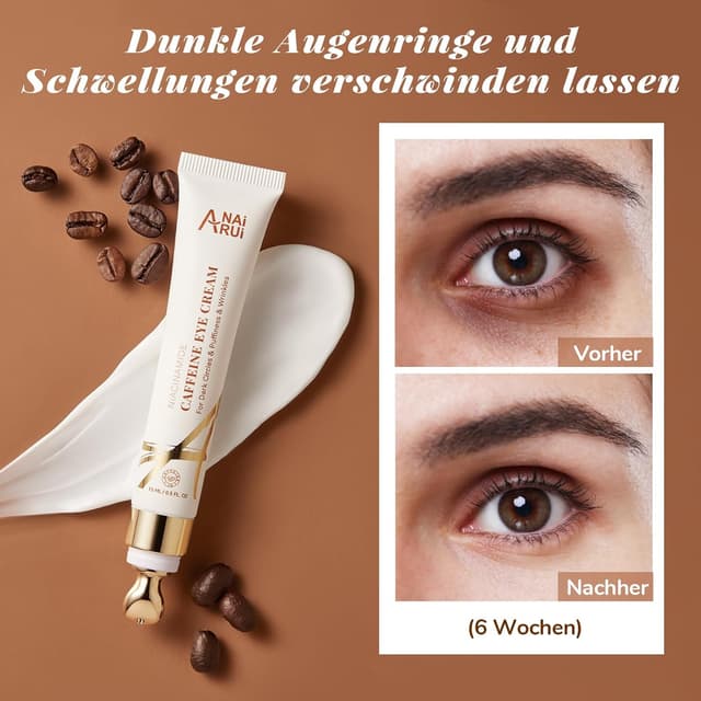 Detalle de ANAiRUi Koffein Niacinamid-Augencreme mit Augenroller gegen dunkle Augenringe & Schwellungen