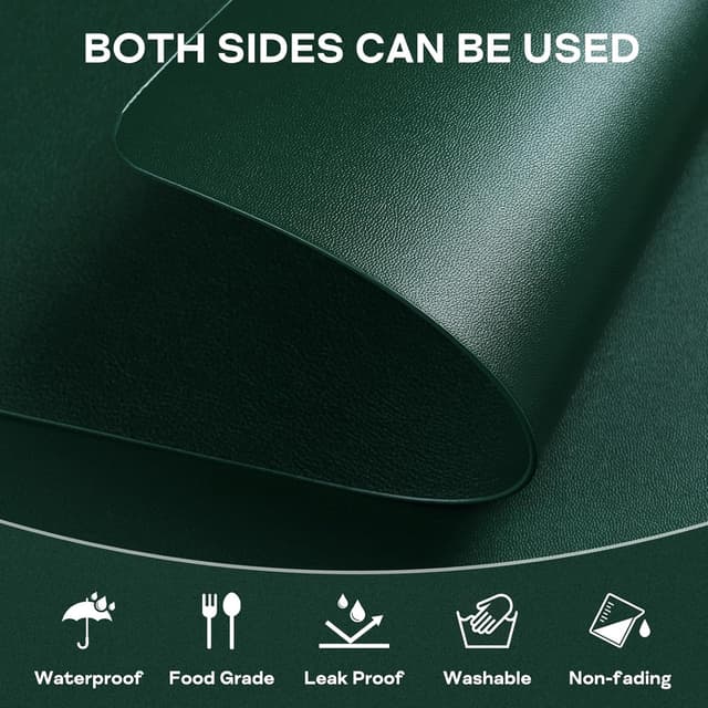 Detalle de APLKER Tischset Lederoptik im 6er Set – abwaschbar, doppelseitig, hitzebeständig (Grün)