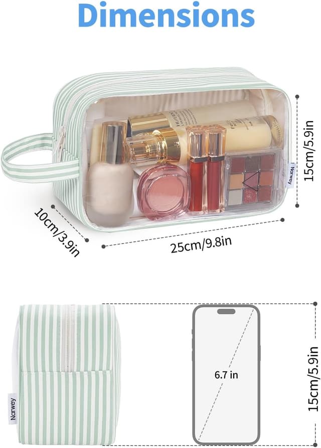 Detalle 2 de Narwey Clear Travel Toiletries Bag Mint Stripe