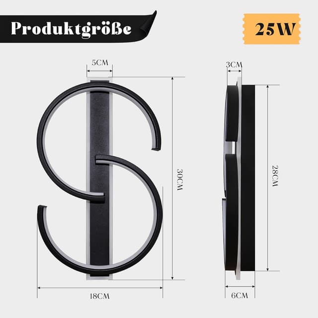 Thumbnail 6 de LUOLONG LED Deckenleuchte 30 cm schwarz, 25 W, 3000 K – runde 2-Ring-Lampe für Wohnzimmer & Schlafzimmer