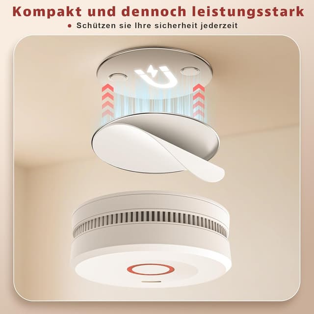 Detalle de Rauchmelder mit 10-Jahre-Batterie (DIN EN 14604, 6er-Set) inkl. Magnethalter und Klebepads