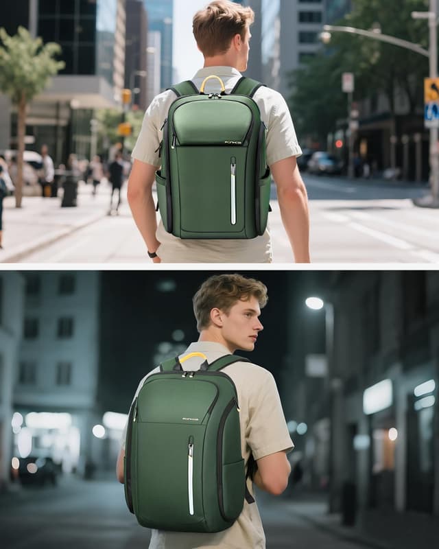 Thumbnail 1 de Ponhog Men’s Backpack 30L with USB Port, 17.3-inch Anti-theft Laptop Compartment (Light Green)