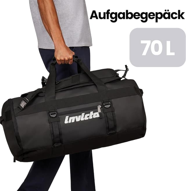 Detalle de Invicta Reisetasche „Commuter L“ Sportsack mit Schuhfach, 70 L, schwarz