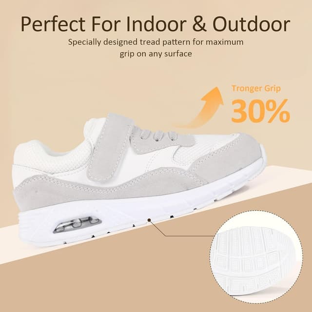 Detalle de Mioceko Kids Trainers with Hoop and Loop straps – air cushion school running shoes