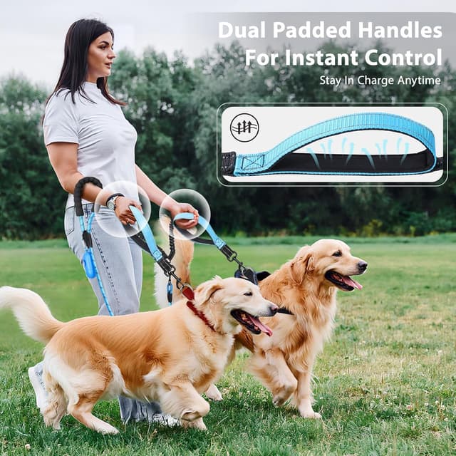 Detalle de Double Dog Lead with Safety Handle – 360° Tangle-Free Double Leash for Medium & Large Dogs (Black)