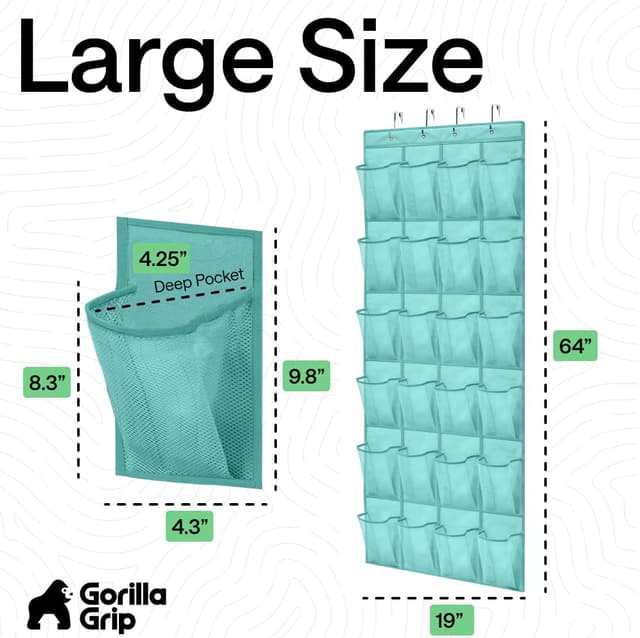 Thumbnail 6 de Gorilla Grip Large Over-the-Door Shoe Organizer with Breathable Mesh (24 Pockets) — Up to 40 lb, Turquoise (1-Pack)