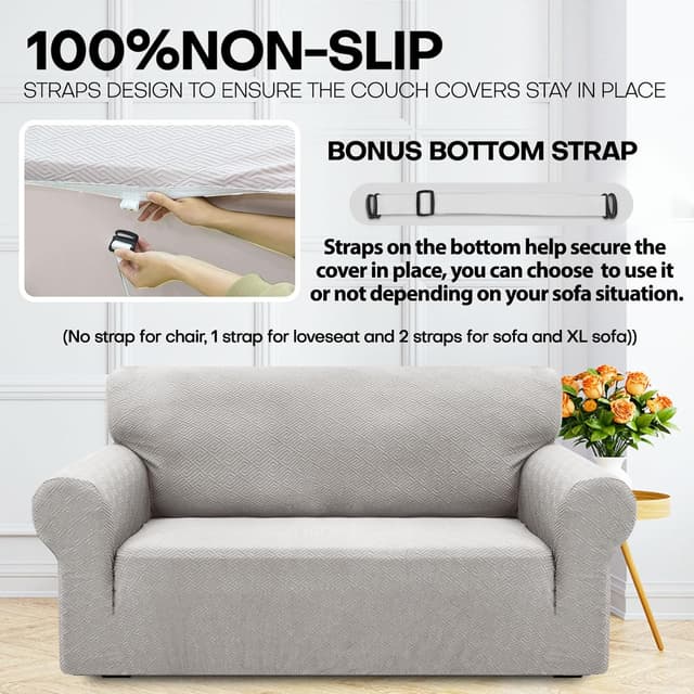 Detalle 2 de YSTELLAA Copridivano 4 posti con braccioli elasticizzato jacquard grigio silver