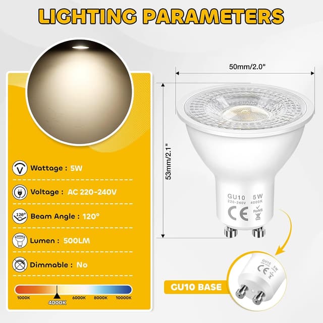 Detalle 2 de Bombillas LED GU10 Spot 5W 4000K 500 lm pack 10
