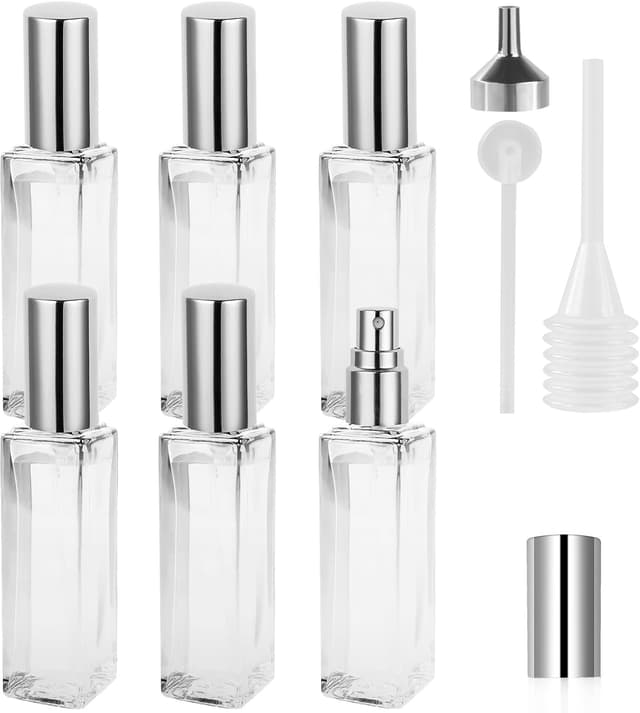 Detalle de LOPHE Nebulizzatore Profumo in vetro, set da 6 pezzi da 20 ml con accessori per viaggio (trasparente)