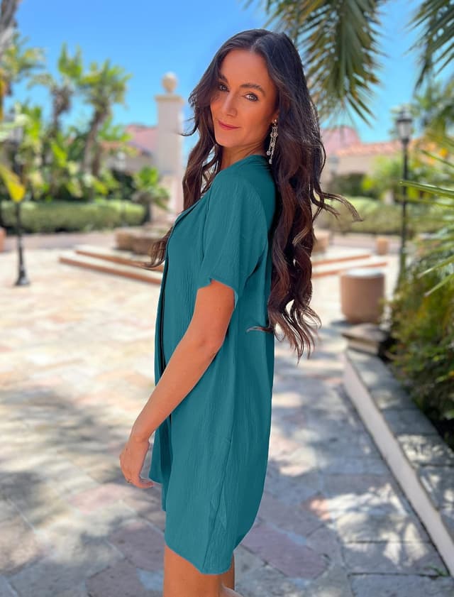 Detalle de Halife Women’s V-Neck Short Sleeve Swimsuit Cover Up Shirt