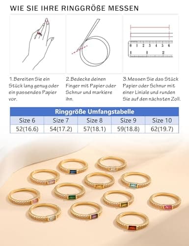 Detalle de ZOERAY ZORAY anillo apilable baño oro 18k con piedras de nacimiento (circonita cúbica)