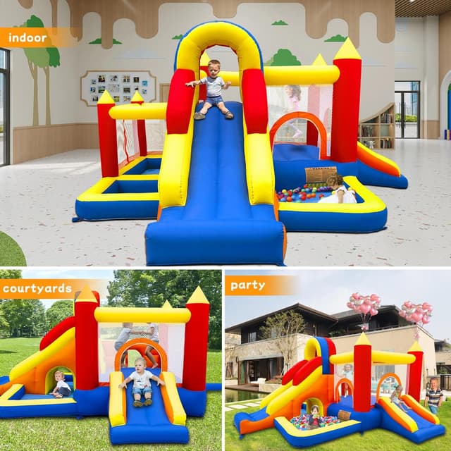 Detalle de Baralir Bouncy Castle Inflatable Bounce House with Two Slides, Trampoline, Ball Pit & Climbing Wall