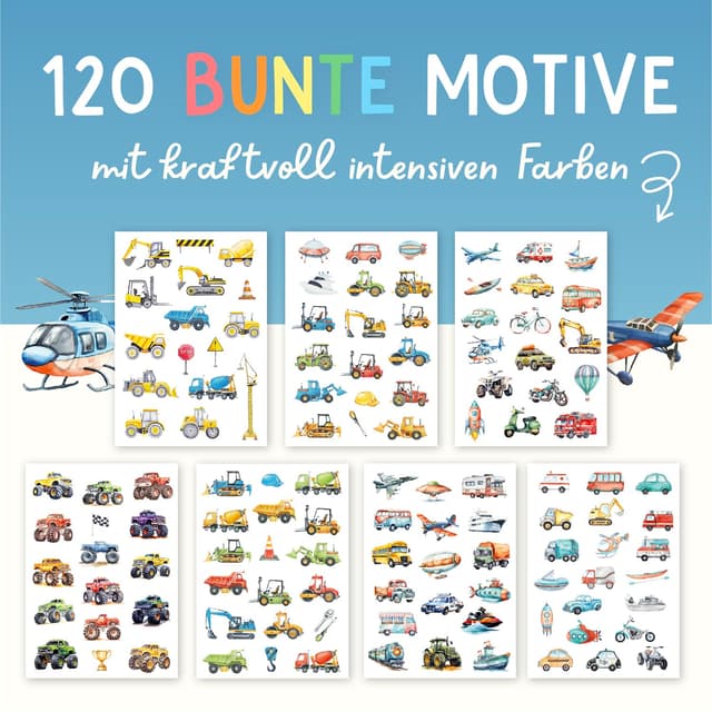 Detalle 2 de Famifidus 120 hautfreundliche Kinder Tattoos – Fahrzeug & Baumaschinen Motive, vegan und dermatologisch getestet