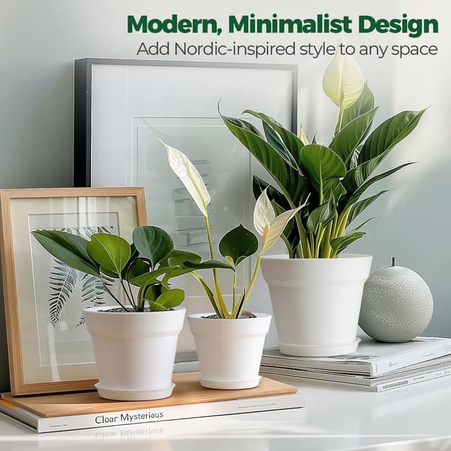 Detalle de T4U set di 6 vasi rotondi interni da 16 cm in plastica con sottovaso e drenaggio