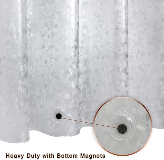 Detalle de Bostofy Waterproof Shower Curtain Liner (8G EVA), Thick Liner with 3 Bottom Magnets, 72 x 72 and 12 Hooks