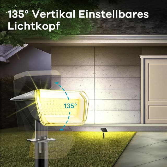 Detalle 2 de Linkind 60-LED Solar-Strahler für außen (3er-Set) warmweiß 3000K, 800 lm, IP67