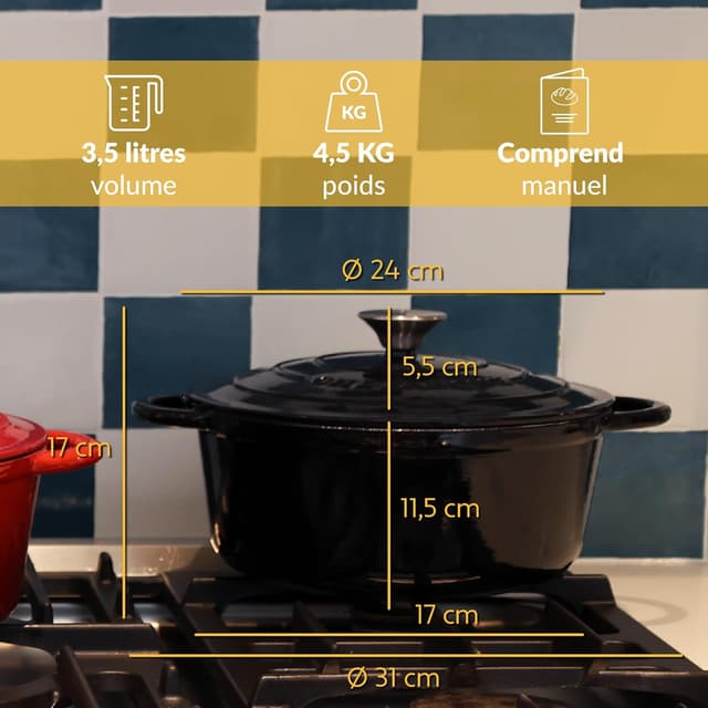 Detalle de Chefarone emaillierter Gusseisen-Brotbacktopf (24 cm, 3,5 l) mit Deckel – Induktion, Schmoren & Braten