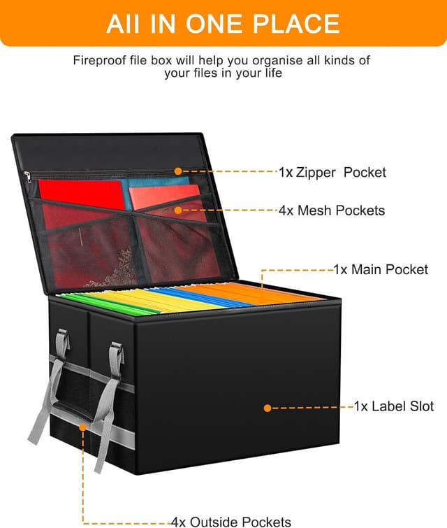 Detalle de JUNDUN File Box fireproof A4 organiser with lock