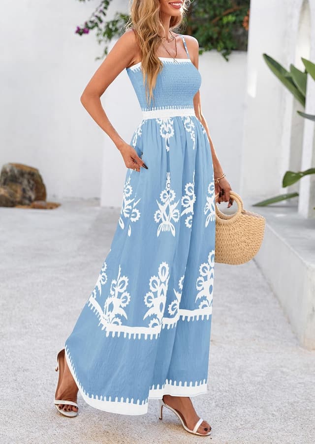 Detalle 2 de PRETTYGARDEN 2026 Floral Summer Dress for Women (Spaghetti Strap, Flowiy Boho Maxi)